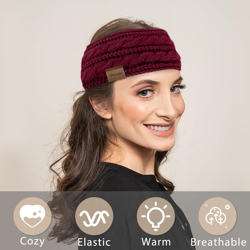 YSense 4 Pack Womens Ear Warmer Headband, Cable Knit Winter Headbands Fleece Lined Ear Warmers Stocking Stuffers for Women - Image 5